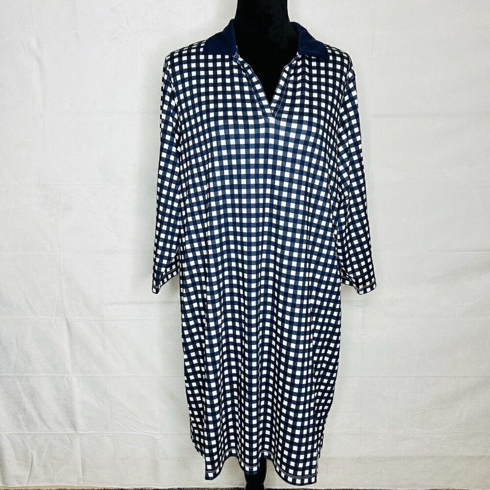 Draper James Lands' End Cotton Polo Dress Sz 1X Navy White Gingham Collared NWT